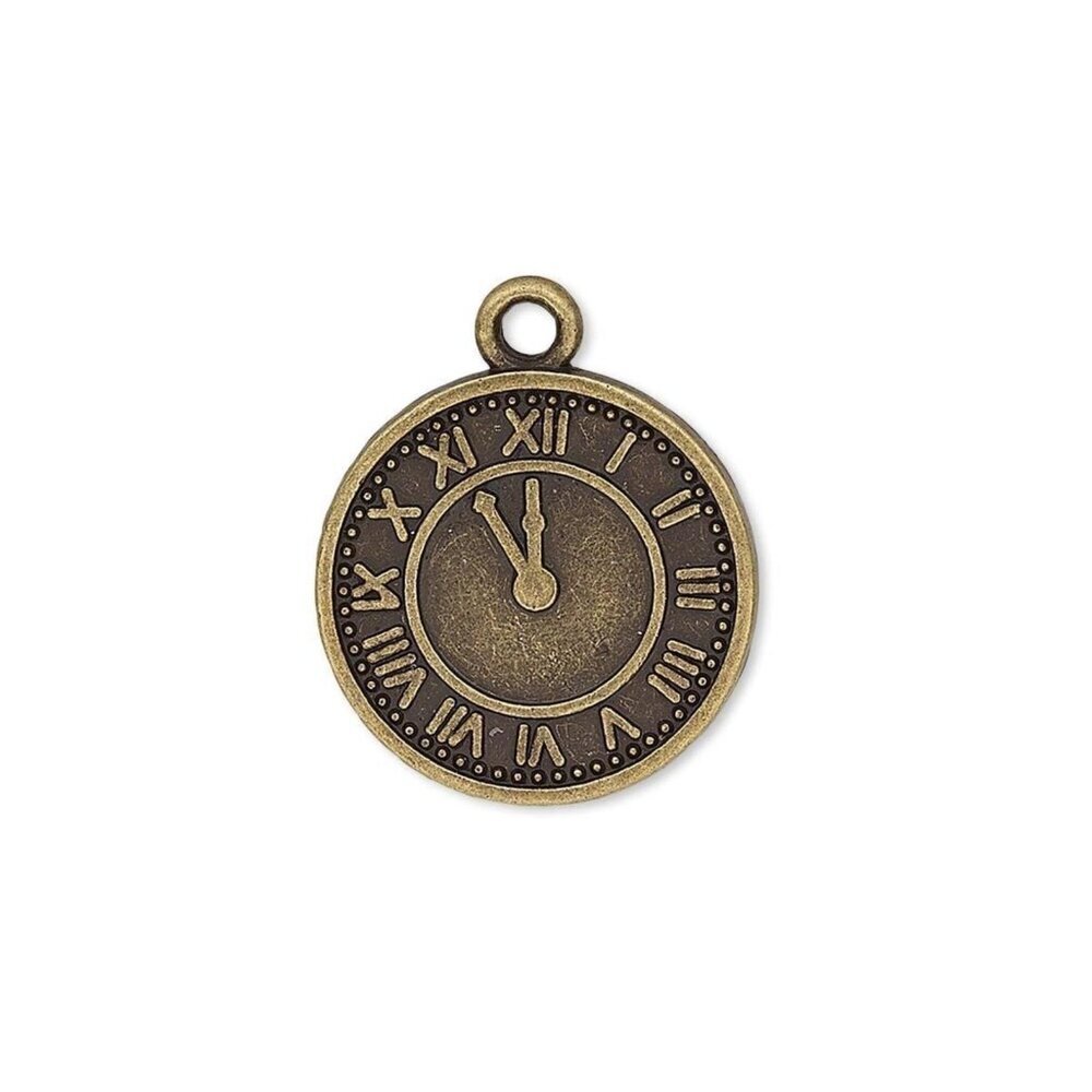 Antique Brass Pewter 18mm Roman Numeral Clock Face Charms Pendants Lot 10 pcs